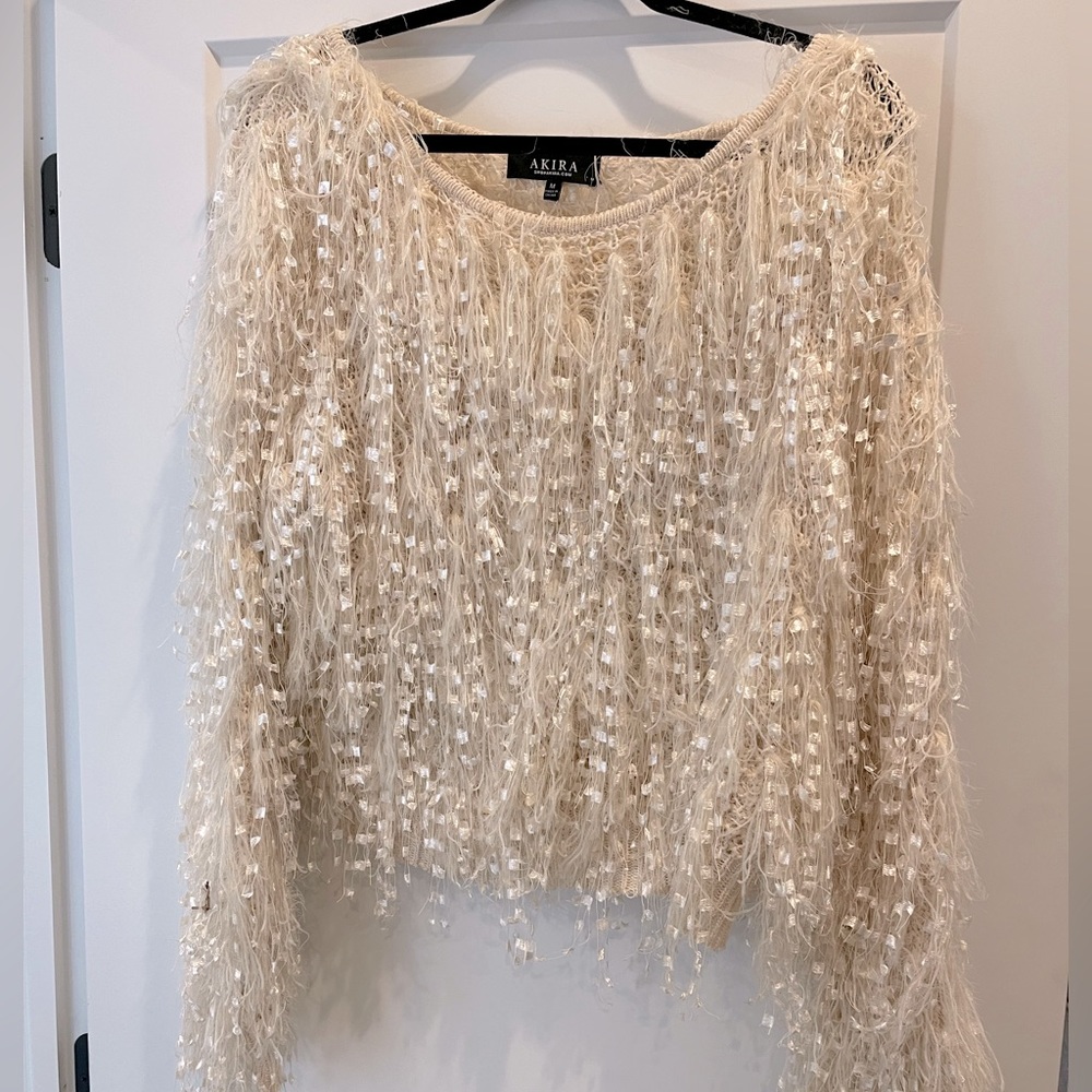 AKIRA Fringe Saggy Ivory Sweater